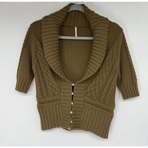 Free People Olive Green Cable Knit Cardigan